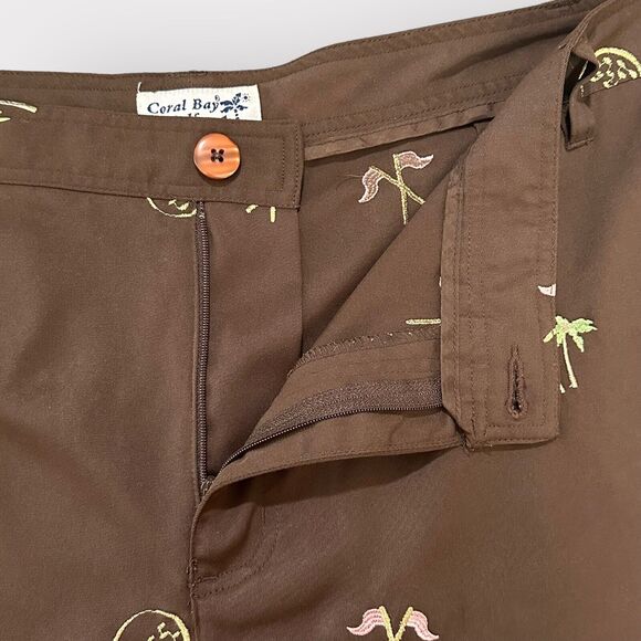 Coral Bay Golf Capri Pants Women 18 Brown Tropical Metallic Embroidery i85 - Picture 5 of 12